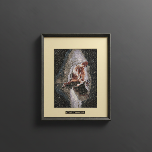 COME FOLLOW ME diamond painting on dark background