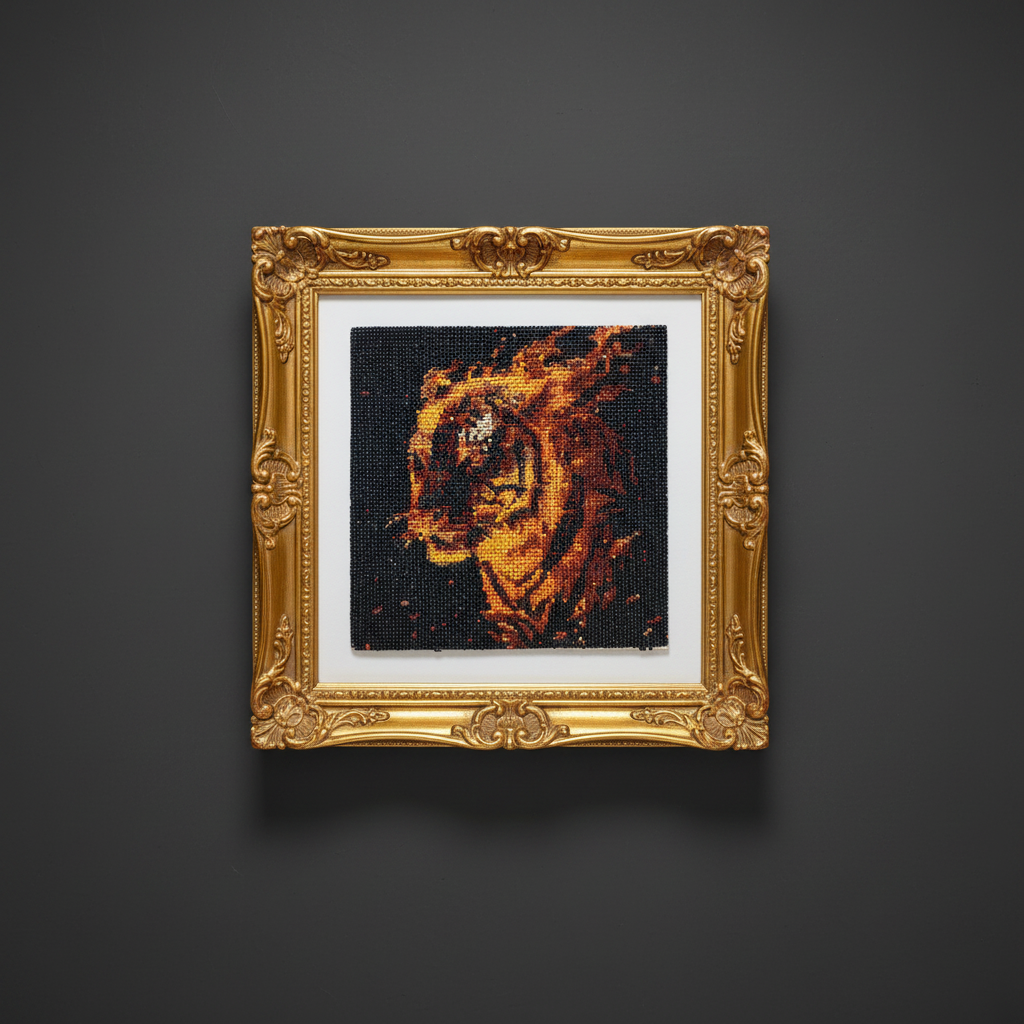 Tiger in the Night diamond painting on dark background
