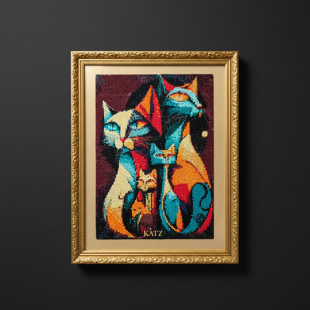 KATZ diamond painting on dark background